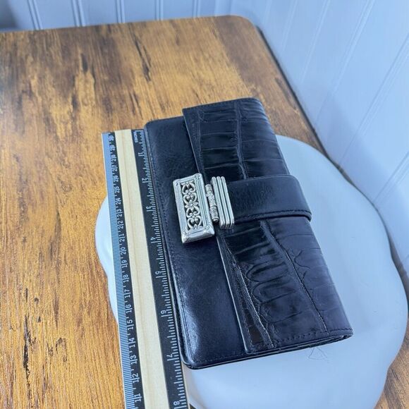 BRIGHTON Wallet Organizer Black Genuine Leather Croc Embossed Silver Accent - Picture 13 of 14